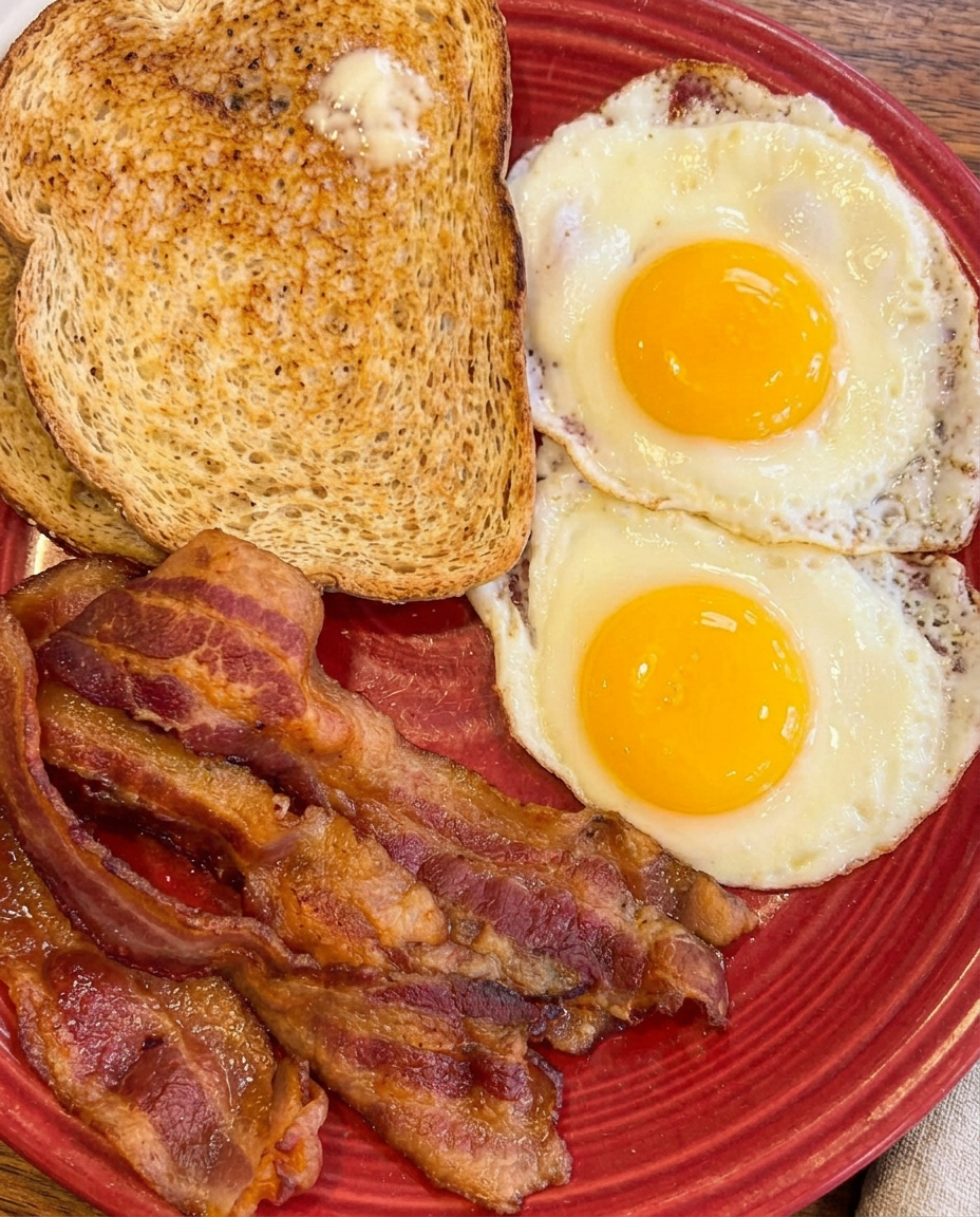 Bacon, eggs and toast breakfast plate at Peace of Mind Cafe
